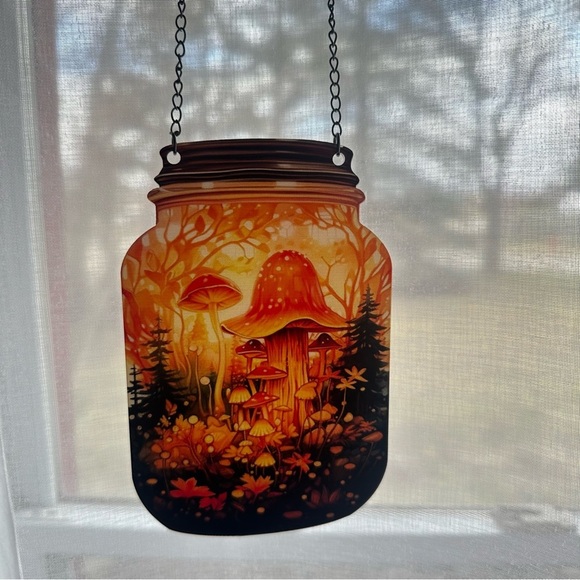 Mushroom Fantasy Painted Acrylic Mason Jar Suncatcher
Hanging Cottage Home Decor - Picture 4 of 10